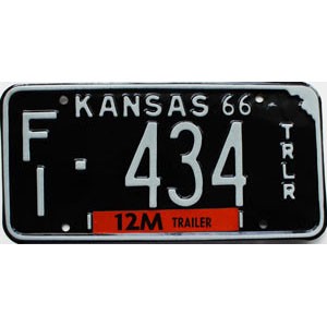 1966 Kansas Trailer License Plate #434
