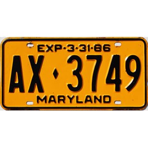 1966 Maryland License Plate #AX3749