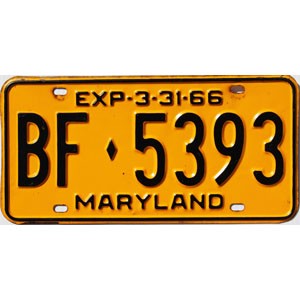 1966 Maryland License Plate #BF5393