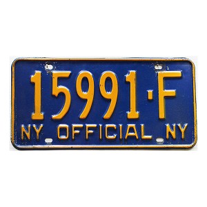 1966 New York Official License Plate #15991F