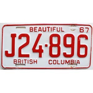 1967 British Columbia Truck License Plate #J24896