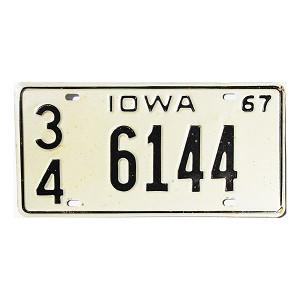 1967 Iowa License Plate #346144