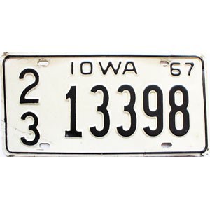 1967 Iowa License Plate #13398