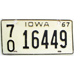 1967 Iowa License Plate #16449