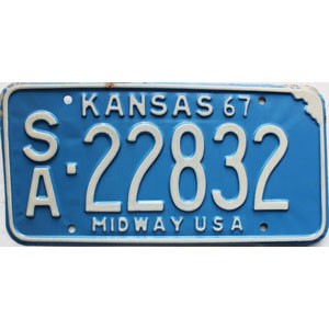 1967 Kansas License Plate #22832