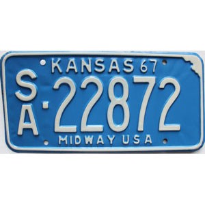 1967 Kansas License Plate #22872