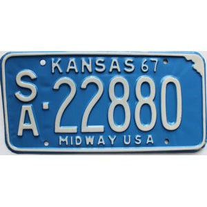 1967 Kansas License Plate #22880