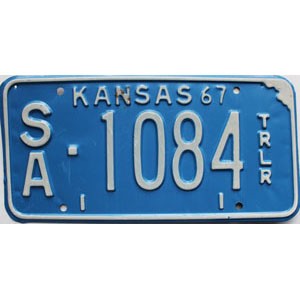 1967 Kansas Trailer License Plate #1084