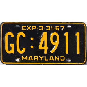 1967 Maryland License Plate #GC4911