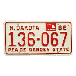 1967 North Dakota License Plate #136067