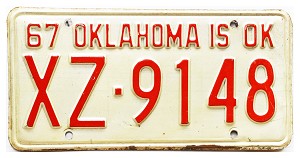 1967 Oklahoma License Plate #XZ9148