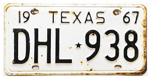 1967 Texas License Plate #DHL938