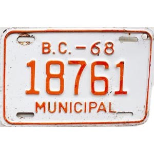 1968 British Columbia Municipal License Plate #18761