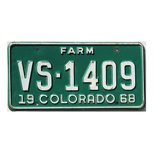 1968 Colorado Farm License Plate #VS1409