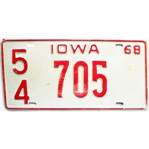 1968 Iowa License Plate #705