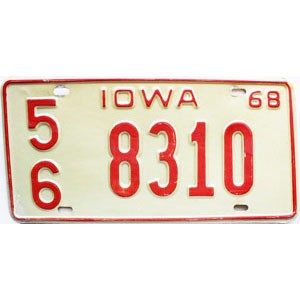 1968 Iowa License Plate #8310