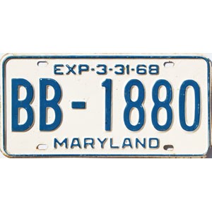 1968 Maryland License Plate #BB1880