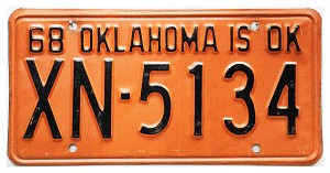 1968 Oklahoma License Plate #XN5134