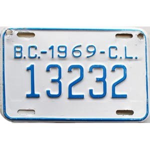 1969 British Columbia Carrier License Plate #13232