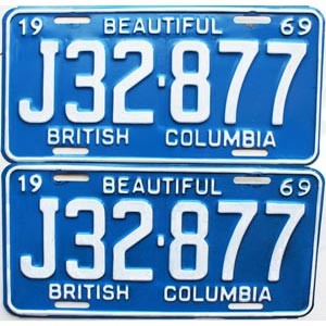 1969 British Columbia Truck License Plates Pair #J32877