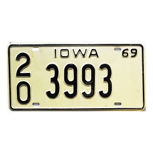 1969 Iowa License Plate #203993