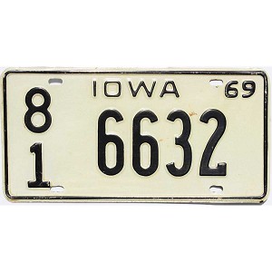 1969 Iowa License Plate #6632