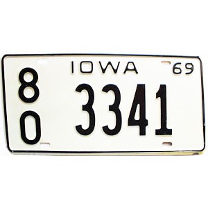 1969 Iowa License Plate #3341