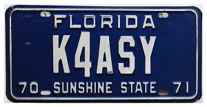 1970 Florida Ham Radio License Plate #K4ASY