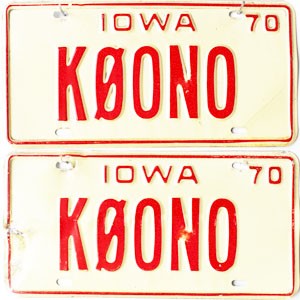 1970 Iowa Ham Radio License Plates Pair #K0ONO