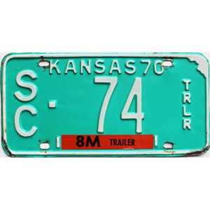 1970 Kansas Trailer License Plate #74