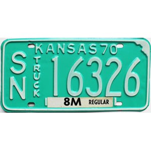 1970 Kansas Truck License Plate #16326