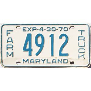 1970 Maryland Farm Truck License Plate #4912