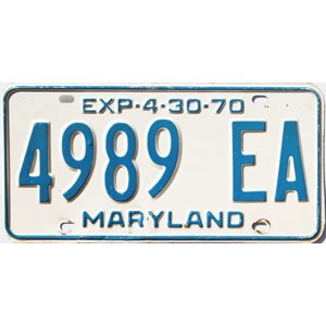 1970 Maryland Truck License Plate #4989EA