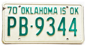 1970 Oklahoma License Plate #PB9344