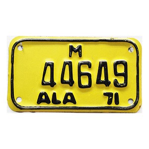 1971 Alabama Motorcycle License Plate #44649