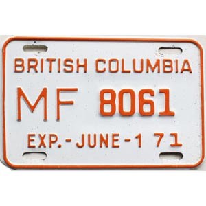 1971 British Columbia Motive Fuel License Plate #8061