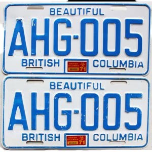1971 British Columbia License Plates Pair #AHG005