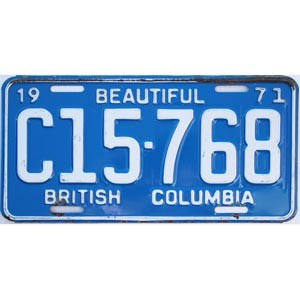 1971 British Columbia Truck License Plate #C15768