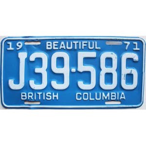 1971 British Columbia Truck License Plate #J39586