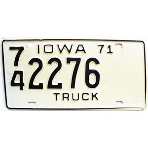 1971 Iowa Truck License Plate #2276
