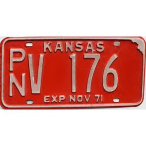 1971 Kansas License Plate #V176