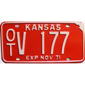 1971 Kansas License Plate #V177