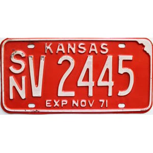 1971 Kansas License Plate #V2445