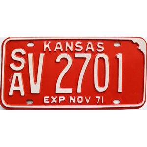 1971 Kansas License Plate #V2701
