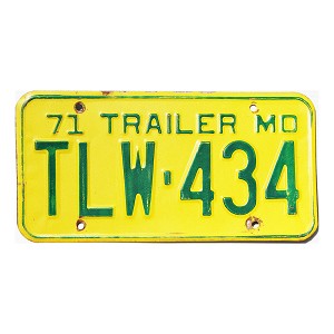 1971 Missouri Trailer License Plate #TLW434