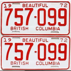 1972 British Columbia Truck License Plates Pair #757099