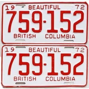 1972 British Columbia Truck License Plates Pair #759152