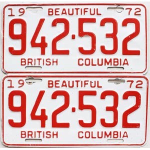 1972 British Columbia Truck License Plates Pair #942532