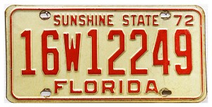 1972 Florida License Plate #16W12249
