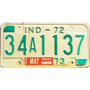 1972 Indiana License Plate #34A1137
